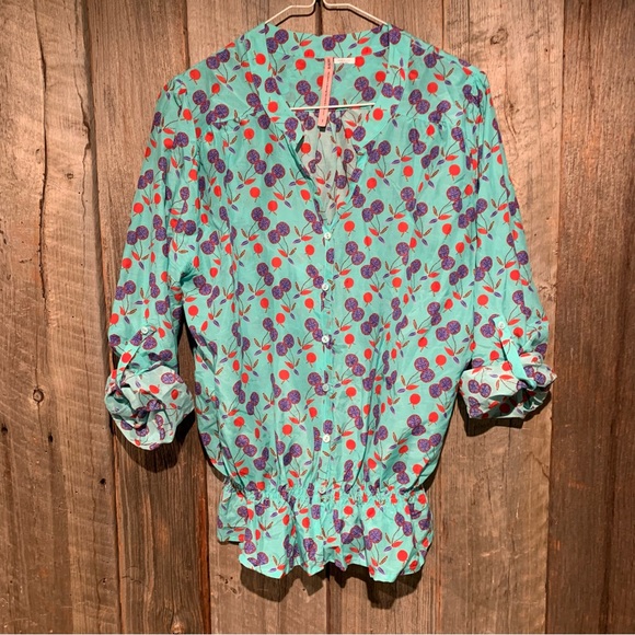 Sack’s Silk Blend Long Sleeve Teal Button Blouse size 1 - Picture 2 of 11